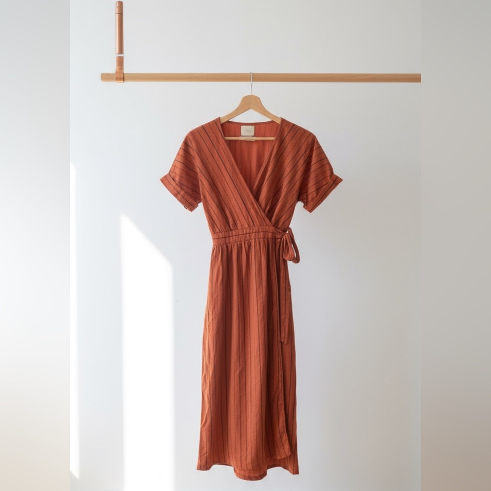 Urban Outfitters Orange Midi Wrap Dress with Pockets
